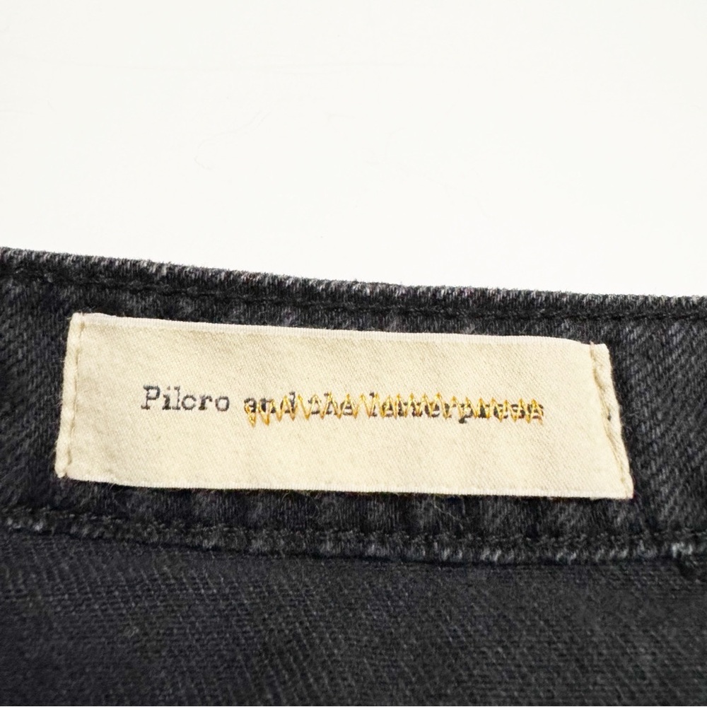 Anthro Pilcro Black Wash Fringe Trim Asymmetric Button Front Jean Skirt - Picture 8 of 12